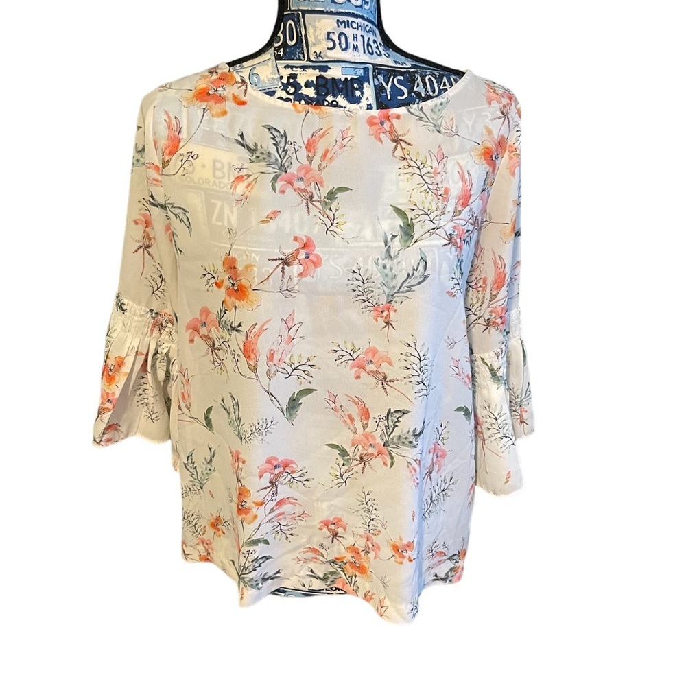 Tabitha Webb floral blouse with 3/4 bell sleeves